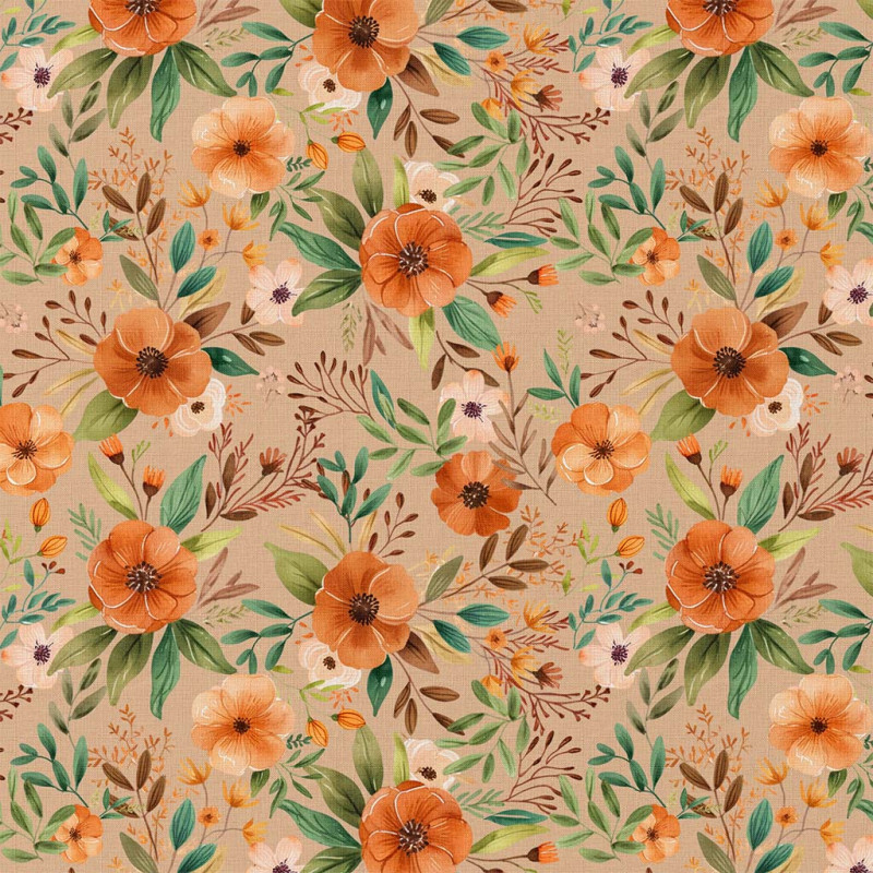 Printed Cotton CAMELIA Linen / Orange